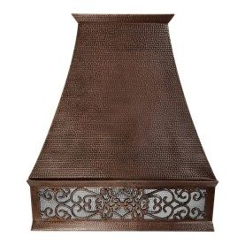 Custom 30" Hand Hammered Copper Euro Range Hood with Nickel Background Scroll Design