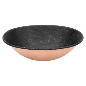 17" Oval Wired Rim Vessel Hammered Copper Sink in Glazed Black